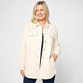 "As Is" G by Giuliana Black Label Denim Shirt Jacket with Rhinestones