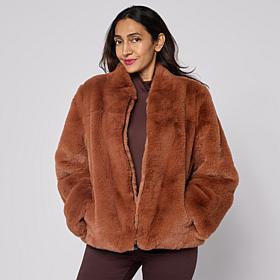 "As Is" G by Giuliana Black Label Knit Faux Fur Jacket