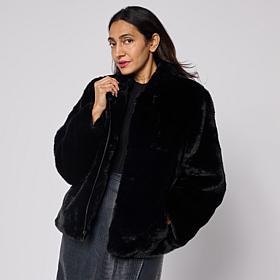 "As Is" G by Giuliana Black Label Knit Faux Fur Jacket
