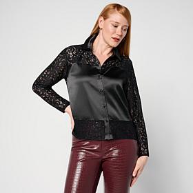 "As Is" G by Giuliana Black Label Knit Lace Satin Blouse