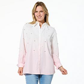 "As Is" G by Giuliana Black Label Woven Dip Dye Button-Up Shirt