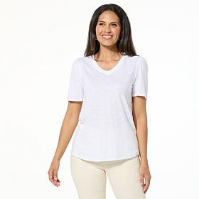"As Is" G by Giuliana Cotton-Blend Slub Knit Puff Sleeve Tee