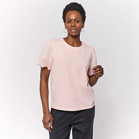 "As Is" G by Giuliana Cotton Modal Top with Eyelet Sleeve