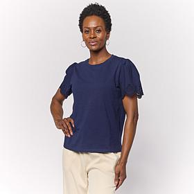 "As Is" G by Giuliana Cotton Modal Top with Eyelet Sleeve