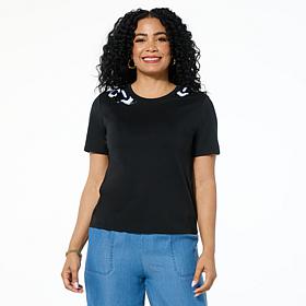 "As Is" G by Giuliana Embellished Cotton-Blend Knit Tee