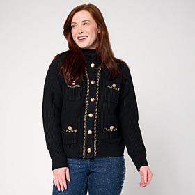 "As Is" G by Giuliana FF Sweater Cardigan with Chain Detail