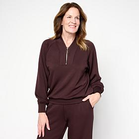 "As Is" G by Giuliana Marshmallow Knit Sweatshirt with Zip-Up Collar