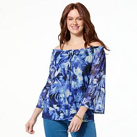 "As Is" G by Giuliana Off-the-Shoulder Printed Aria Mesh Knit Blouse