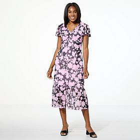 "As Is" G by Giuliana Printed Mesh Ruched Front Midi Dress