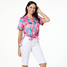 "As Is" G by Giuliana Printed Tie-Front Camp Shirt