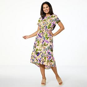 "As Is" G by Giuliana Printed Woven Dolman-Sleeve Midi Dress