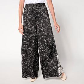 "As Is" G by Giuliana Printed Woven Wide-Leg Pant with Godets
