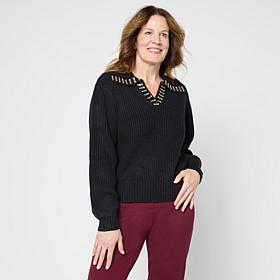 "As Is" G by Giuliana Rhinestone Collar Pullover Sweater 