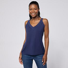 "As Is" G by Giuliana Solid Knit Tank Top with Lace Trim
