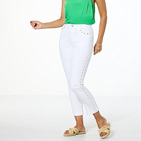 "As Is" G by Giuliana Stretch Denim Straight-Leg Jean with Studs