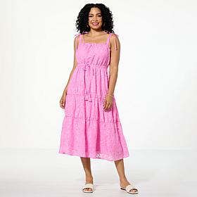 "As Is" G by Giuliana Tie-Shoulder Woven Tiered Midi Dress