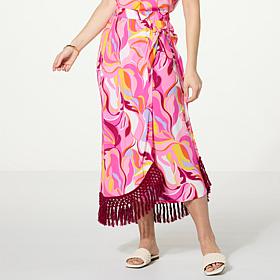 "As Is" G by Giuliana Woven Challis Tie-Front Sarong Midi Skirt