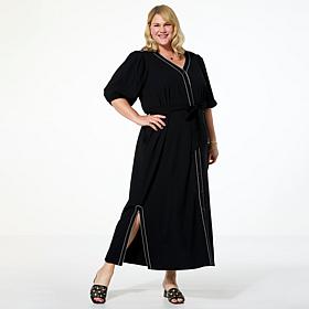 "As Is" G by Giuliana Woven Embroidered Puff-Sleeve Midi Dress