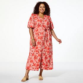 "As Is" G by Giuliana Woven Embroidered Puff-Sleeve Midi Dress