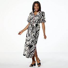 "As Is" G by Giuliana Woven Embroidered Puff-Sleeve Midi Dress