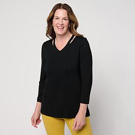 "As Is" GREY by Jhoan Sebastian Grey V-Neck Top with Cutout Detail