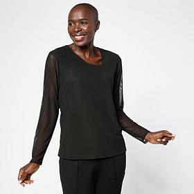 "As Is" Grey by Jhoan Sebastian Stretch Mesh Knit Asymmetric Neckli...