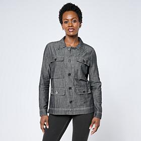 "As Is" HUE Utility Pocket Button-Front Denim Shirt