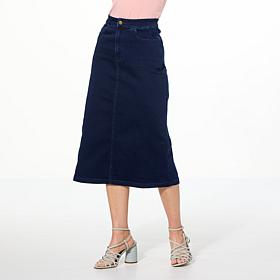 "As Is" IMAN Global Chic Denim Midi Skirt