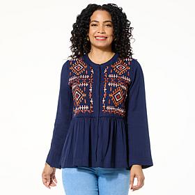 "As Is" IMAN Global Chic Embroidered Woven Cardigan