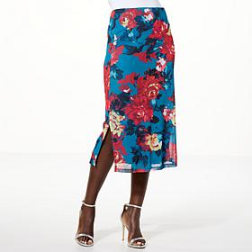 "As Is" IMAN Global Chic Printed Mesh Skirt with Ruched Detail