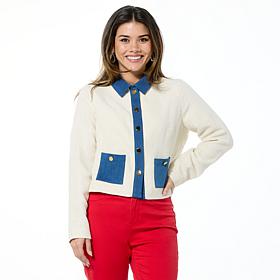 "As Is" IMAN Global Chic Tweed Jacket with Denim Trim