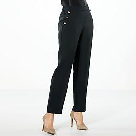 "As Is" IMAN Global Chic Woven Wide-Leg Pant with Button Details