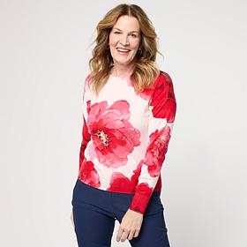 "As Is" Jaclyn Smith Floral-Printed Fine Gauge Knit Sweater