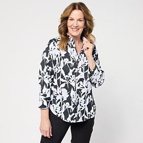 "As Is" Jaclyn Smith Printed 3/4-Sleeve Hi-Low Hem Shirt