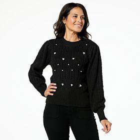 "As Is" Jaclyn Smith Puff-Sleeve Cable Knit Sweater