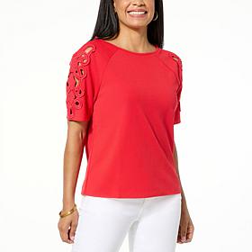 "As Is" Jaclyn Smith Raglan-Sleeve Cutout Detail Knit Top