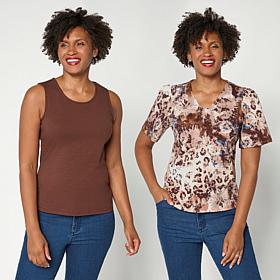 "As Is" Jaclyn Smith Rib Knit Scoop and V-Neck Top 2-Pack