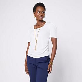 "As Is" Jaclyn Smith Side Ruched Scoop Neck Tee