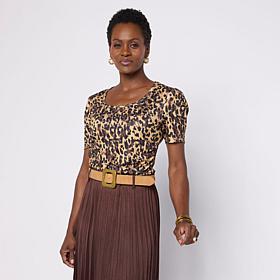 "As Is" Jaclyn Smith Side Ruched Scoop Neck Tee