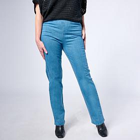 "As Is" Jaclyn Smith Stretch Denim Straight-Leg Pull-On Pant