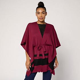 "As Is" Jaclyn Smith Striped Sweater Knit Belted Capelet