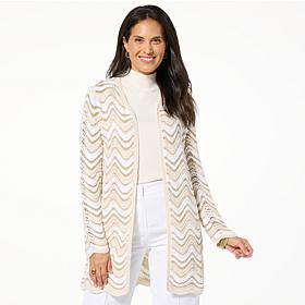 "As Is" Jaclyn Smith Wavy Pointelle Metallic Knit Cardigan