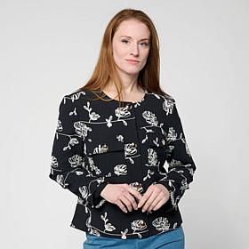 "As Is" Jaclyn Smith Woven Floral-Embroidered Buttoned Jacket