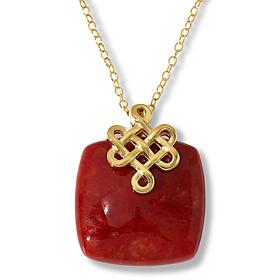 "As Is" Jade of Yesteryear Gold-Plated Cushion Jade Pendant 18" Chain