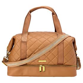 "As Is" Joy First Class Luxury Leather Quilted Double Decker Weekender