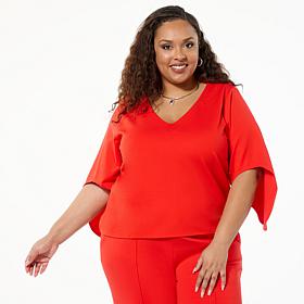 "As Is" LB70 by Lloyd Boston Sculpted V-Neck Cape Blouse