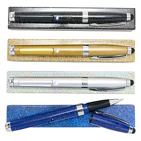 "As Is" Living Glow 4-pack Ballpoint Pen with LED Magnifier and Sty...
