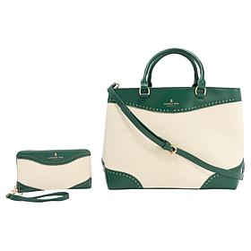 "As Is" London Fog Oversized Canvas Satchel and Wallet Set