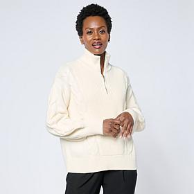 "As Is" MarlaWynne Cotton Blend Cable Detail 1/2 Zip Sweater