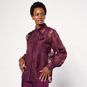 "As Is" MarlaWynne Embellished Chiffon Bow Blouse with Tank